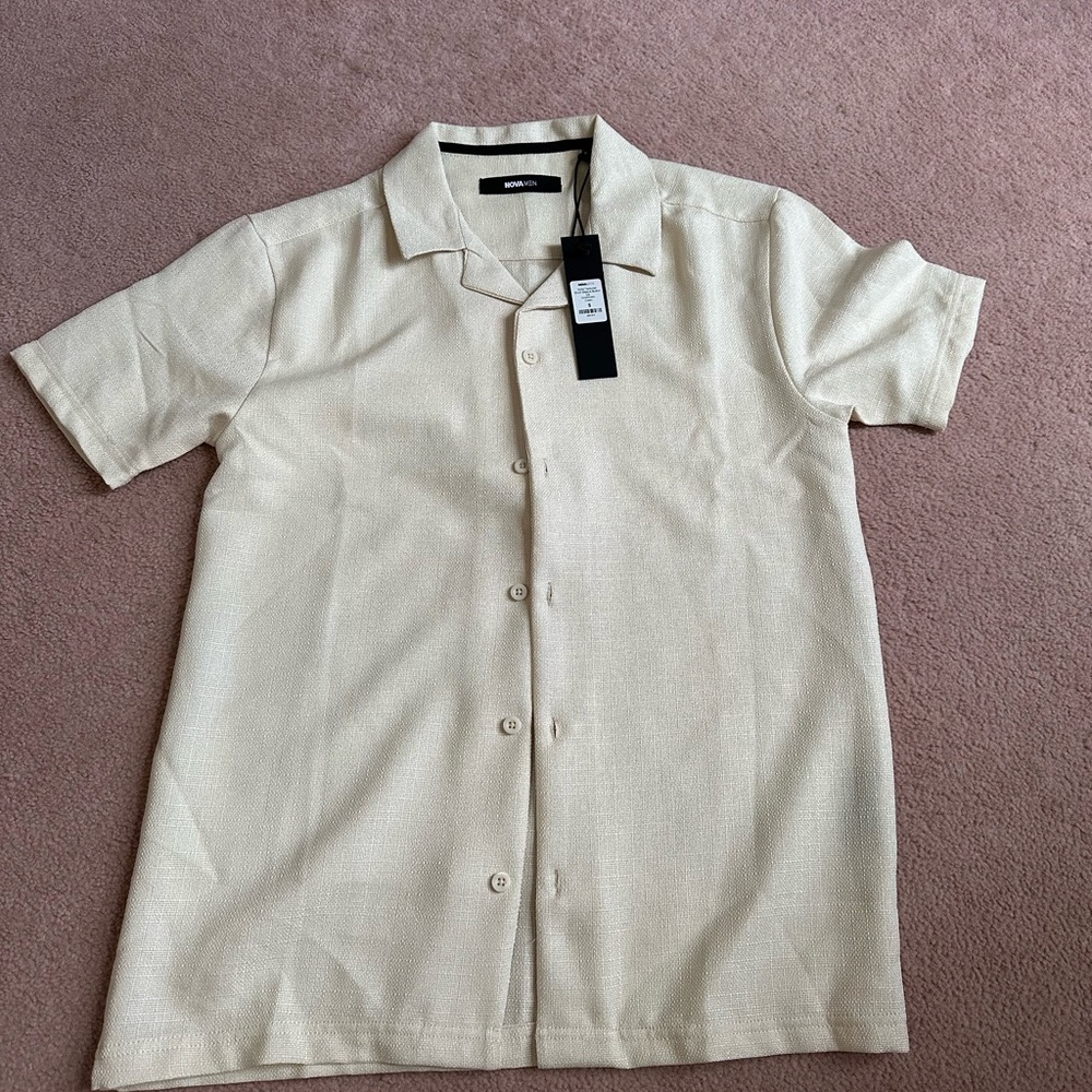 Fashion Nova Cream Casual Button Down Shirt